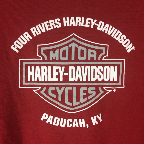 Harley Davidson 4 Rivers Paducah, KY Filigree Red Cotton Tee Size Large - Picture 4 of 8